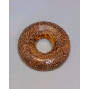 Vtg Bakelite Butterscotch Wood Mixed Media Circle Round Brooch Pin Retro 70s